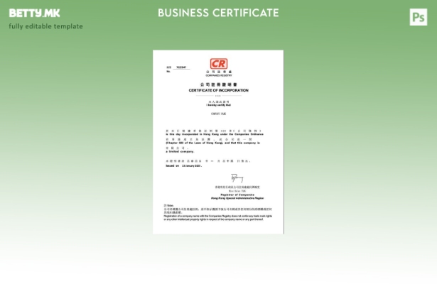 Модерен стил Кина сертификат за инкорпорација Шаблон за Word и PDF